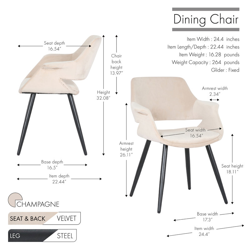 Shelton Velvet Dining Chair with Metal Legs, Champagne