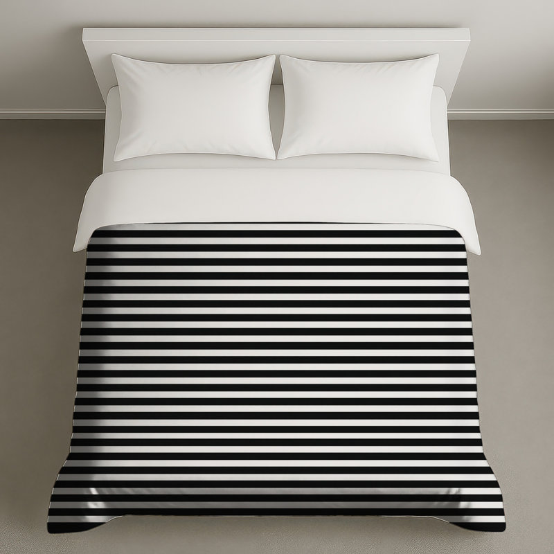 Stripes Bedding Pattern Duvet Cover Minimalist, Queen, Black Striped 1