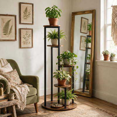 Havya Round Indoor Multi-Tiered Plant Stand with Metal Frame