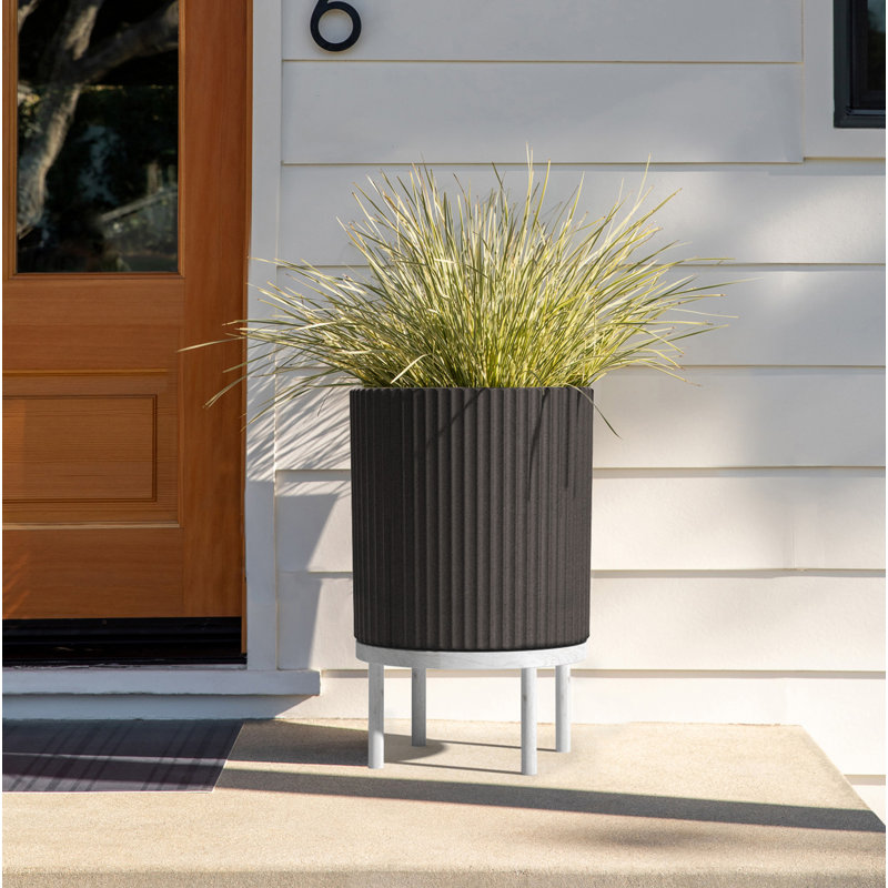 Jardinière Demi Series avec support, 1, H 22 po x l 14,75 po x P 14,75 po, Noir / blanc