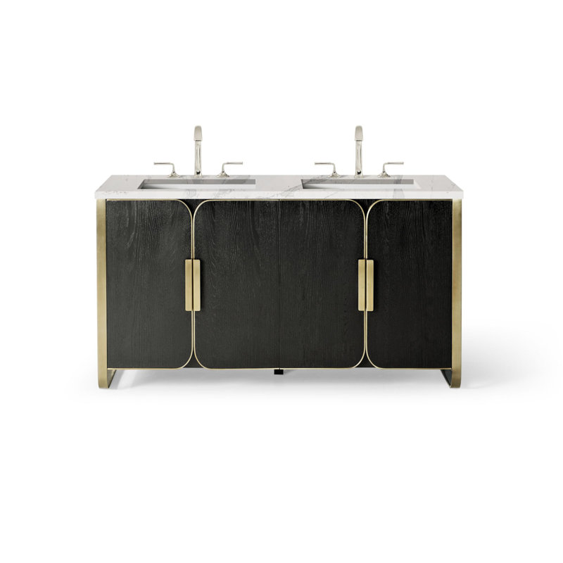 Craft Series Bergman 59.88" Free-Standing Double Bathroom Vanity Base Only, Matte Black Oak with Aged Brass