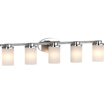 Sharyn 5-Light Indoor Chrome Bathroom Vanity Wall Mount with Frosted Glass Cylinder Shades