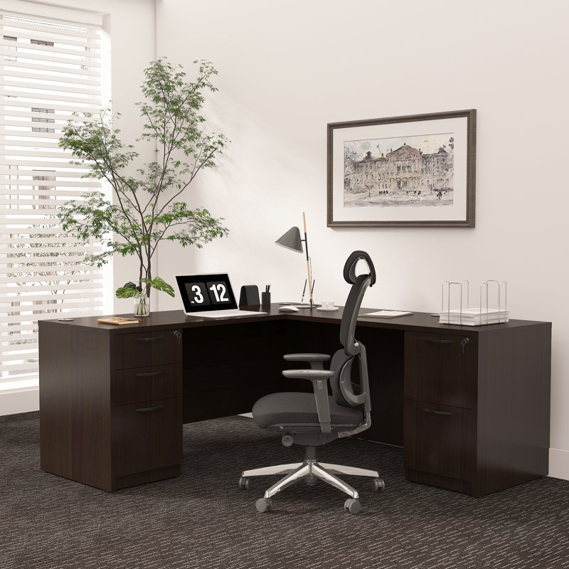  66.93'' L-Shaped Executive Desk with Cabinets, Espresso