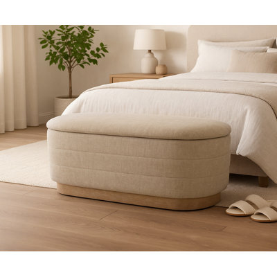 Burrandale Storage Bench In Contemporary Multi-weave Fabric On Solid Wood