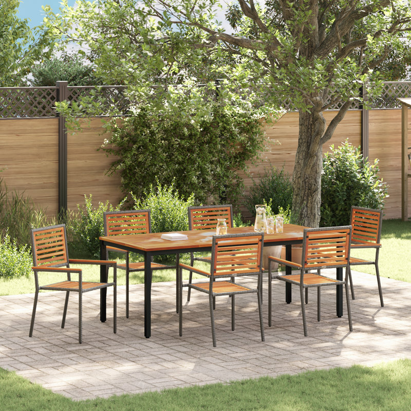 7 Piece Garden Dining Set Acacia, Grey