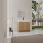 Meuble-lavabo autoportant de 122 cm (120 cm) avec lavabo en résine et 3 portes d'armoire à fermeture amortie, en contreplaqué imitation chêne.-593216295