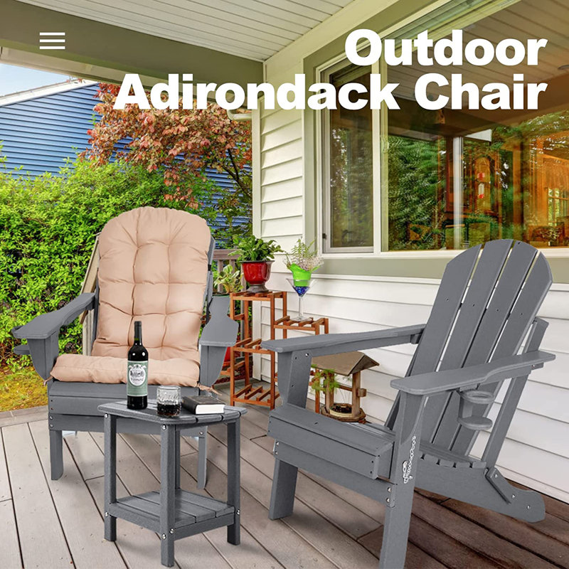 Ensemble de 2 chaises pliantes Adirondack avec coussin, surdimensionné en Hdpe et résistant aux intempéries, Gris