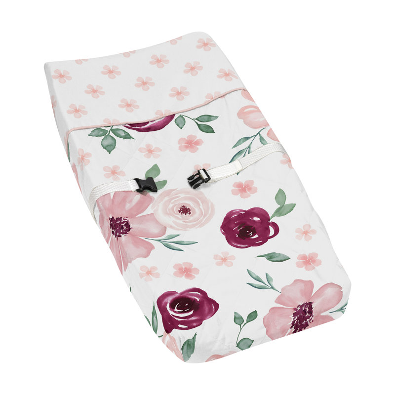 Burgundy and Pink Watercolor Floral Microfiber Changing Pad Cover