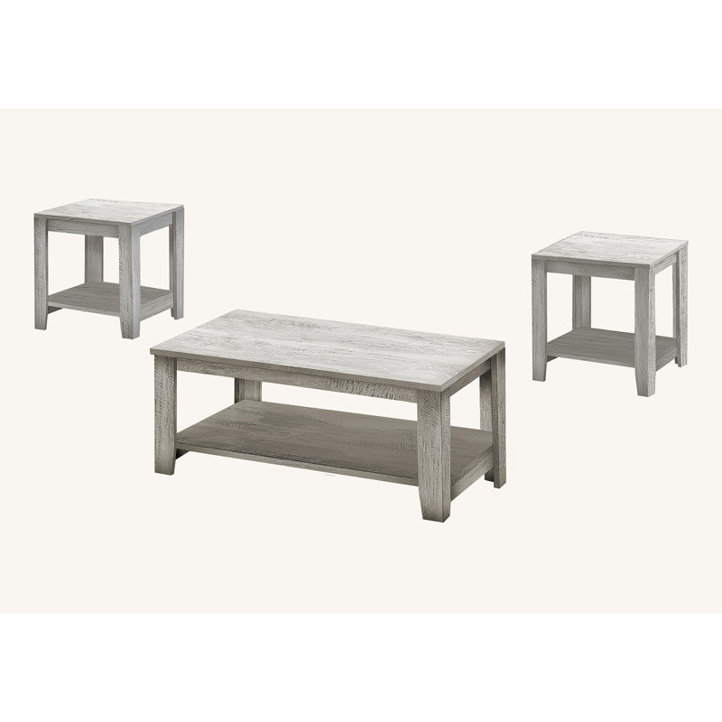 Living Room Table Set with 1 Coffee Table and 2 End Tables with Storage Shelf, Gray