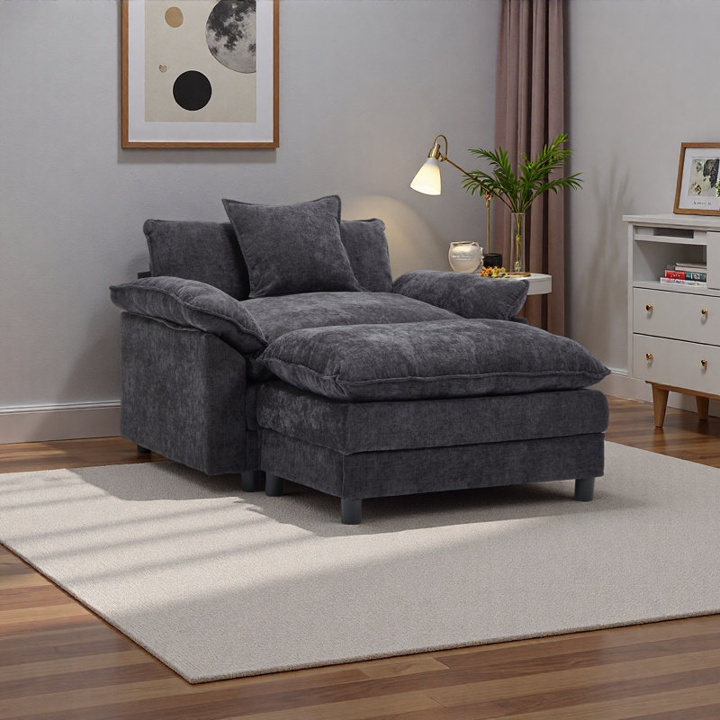 Fauteuil d'appoint moderne et durable de 44,5 po avec repose-pieds, fauteuil club en chenille et fauteuil de lecture Durable