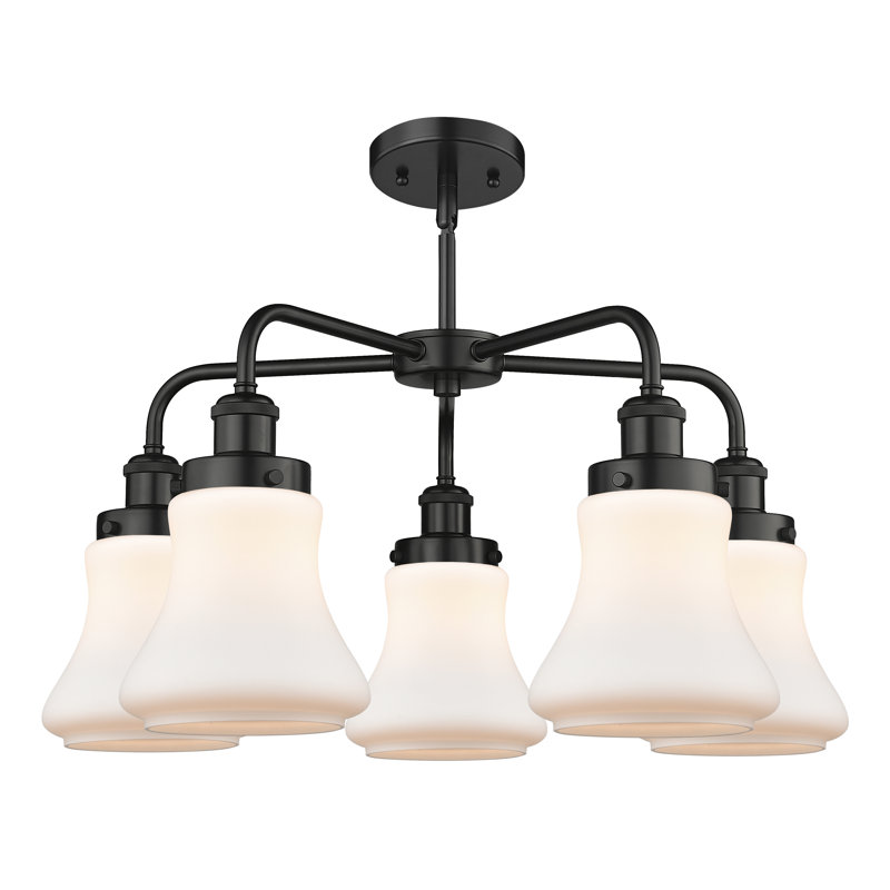 Lustre suspendu 5 lumières 24 po Bhanupriya, Blanc mat, Noir mat