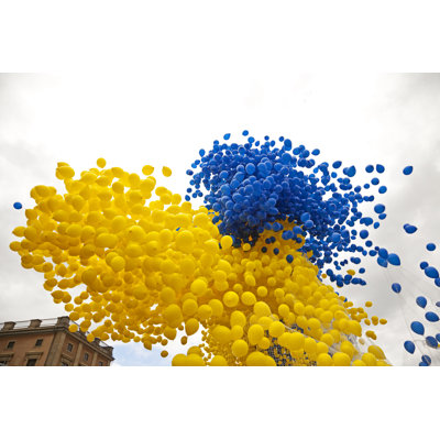 Blue And Yellow Balloons by Brittak - Wrapped Canvas Print
