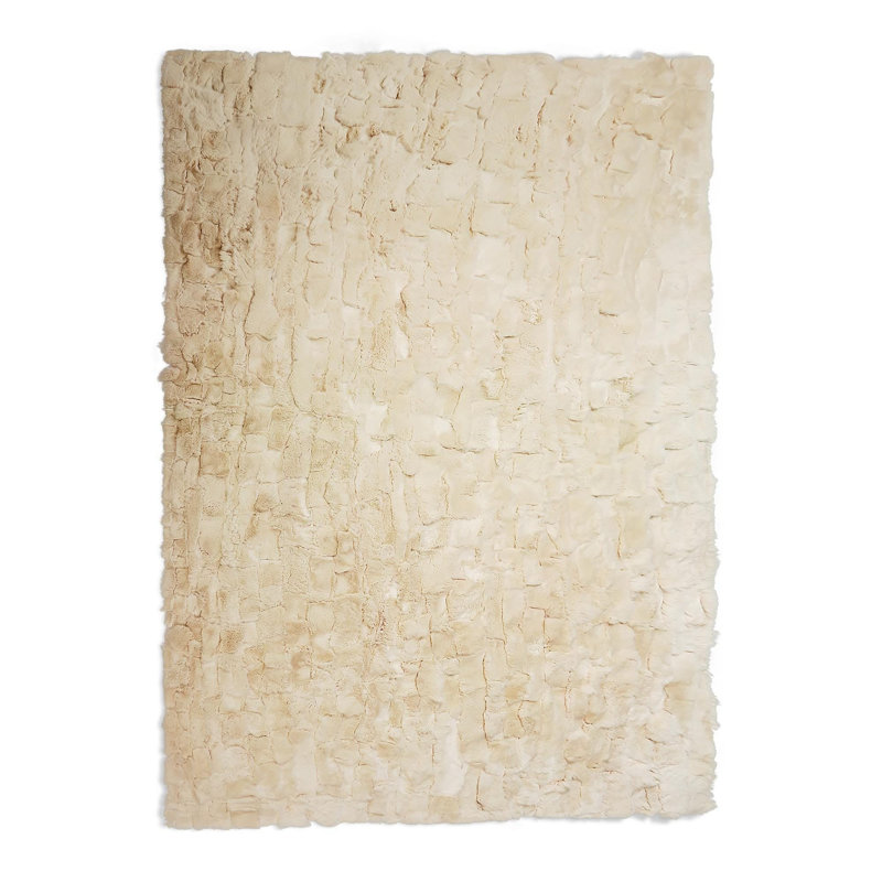 Tapis de lapin Rex fait à la main en beige sur mesure, Rectangulaire 8 pi x 10 pi