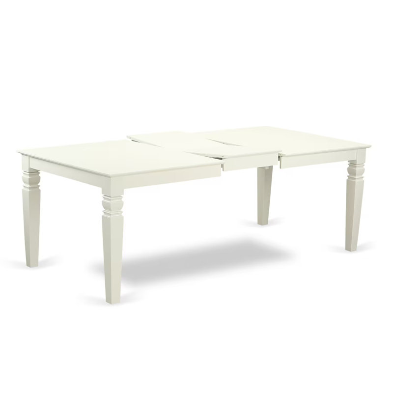 Ensemble de table de salle à manger 7 pièces composé d'une table de salle à manger rectangulaire avec rallonge papillon et 6 chaises en bois, 42 x 84 po, lin blanc