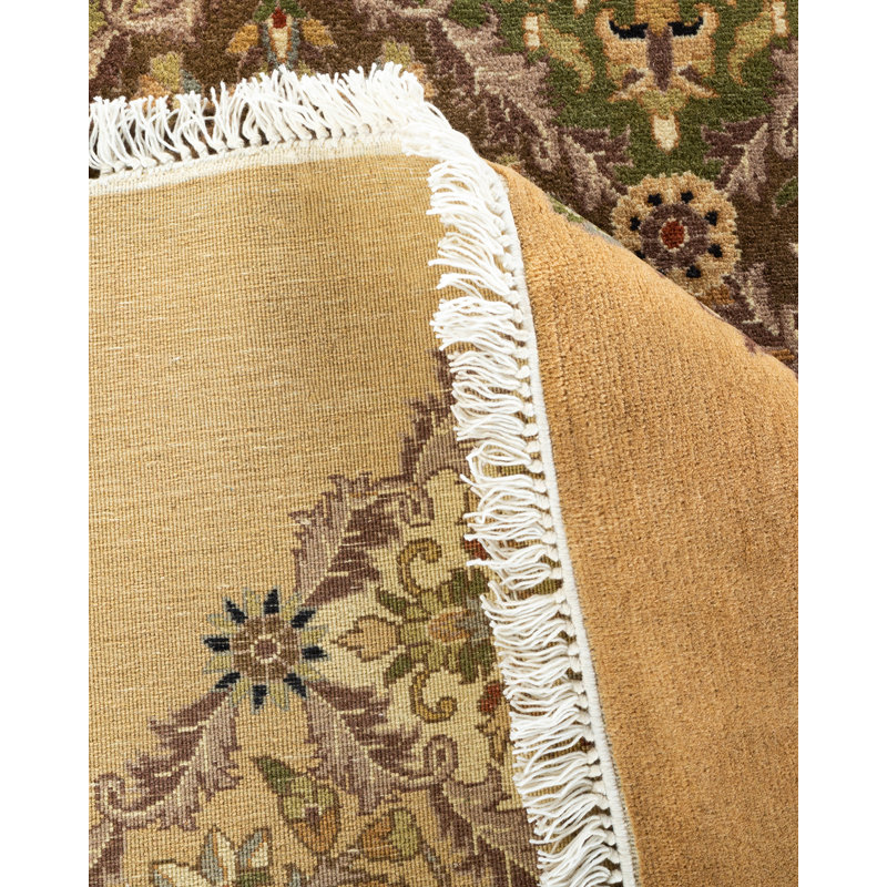 Tapis unique noué à la main beige / olive / gris Hayner, 7 pi 1 po x 7 pi 1 po