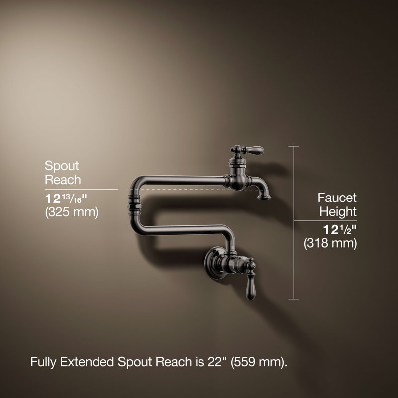 Artifacts Single-Hole Wall-Mount Pot Filler, Titanium