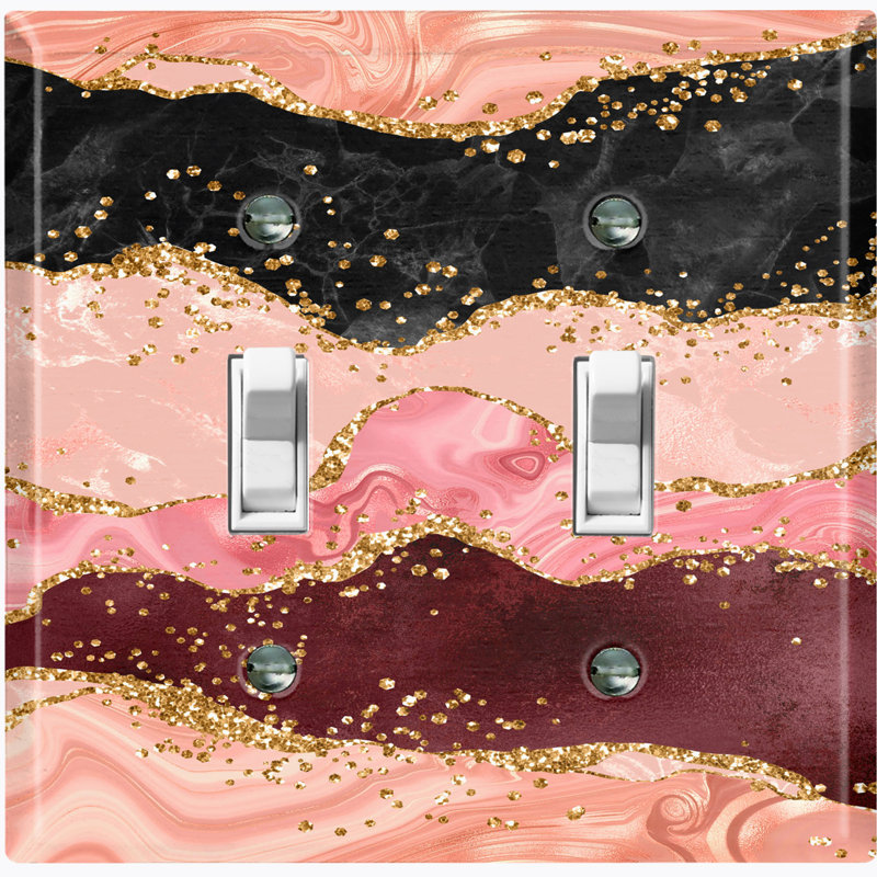 Girls Room Pink Glitter Marble 2 - Gang Toggle Light Switch Standard Wall Plate