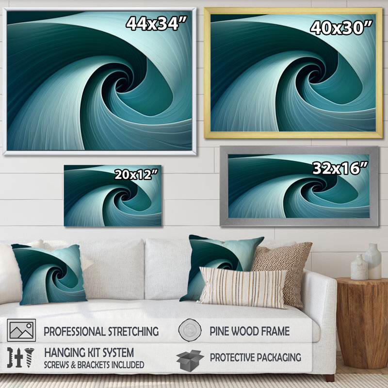 «Turquoise Twirl Shell Fish Spiral I», reproduction sur toile, Cadre flottant noir, 30" H x 40" W