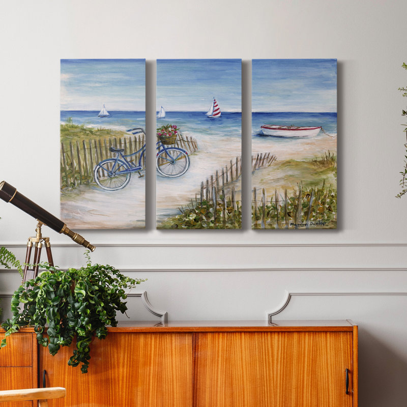 «Beach Ride I», peinture sur toile tendue 3 pièces, H 48 po x l 96 po x P 1 po