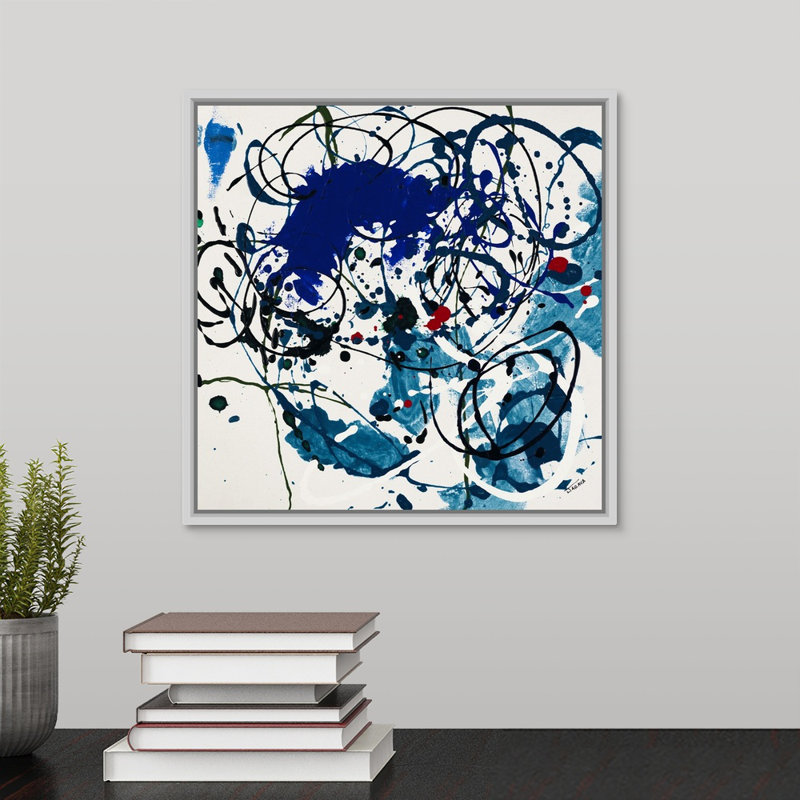 «Get Together II», peinture sur toile, H 13,7 po x l 13,7 po x P 1,75 po, Cadre flottant blanc