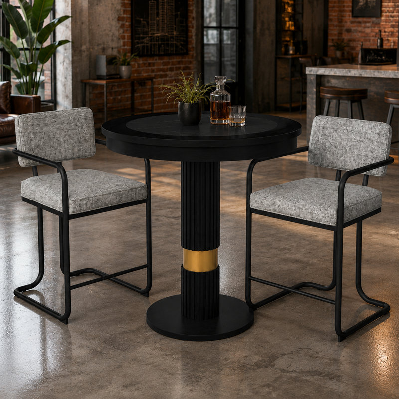 Table de pub de 30 po avec deux tabourets de bar rétro Prohibition Series par RAM Game Room, Noir/gris