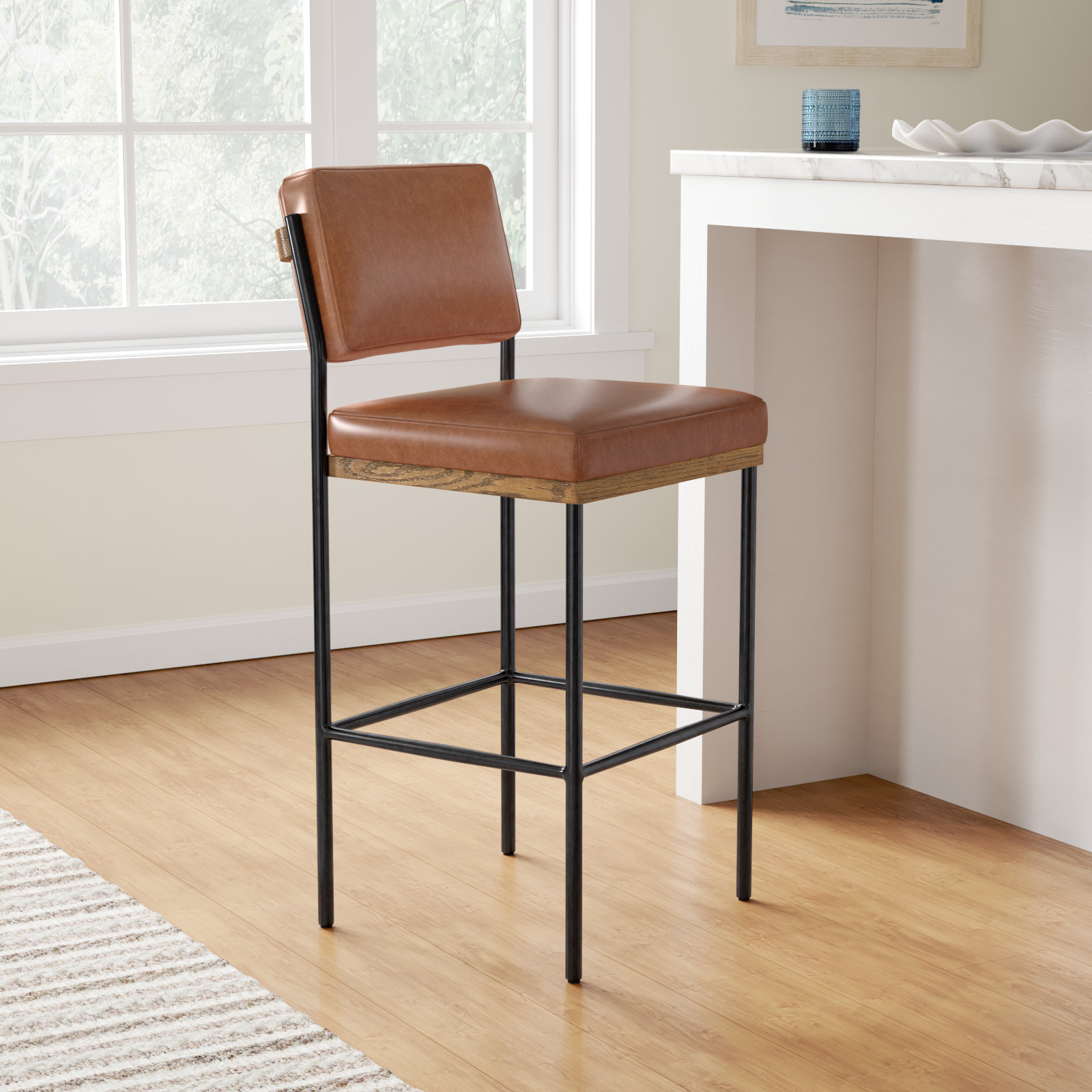 Popovich Bar Stool, Sonoma Chestnut/Genuine Leather, Bar Stool (30.3" Seat Height)