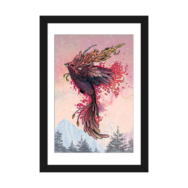 «Phoenix», impression sur toile, Papier d'art encadré noir, Blanc, H 32 po x l 24 po x P 1 po