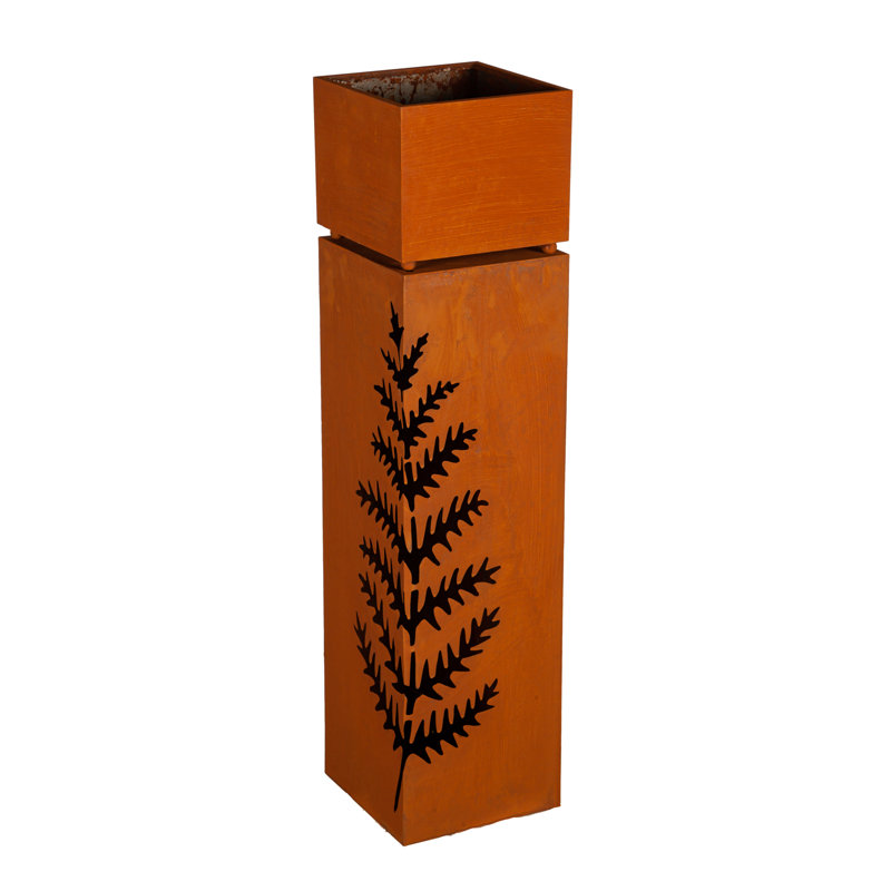 Brenia Tall Metal Planter With LED Lights Decorated with Fern Cutouts