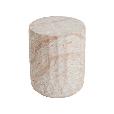 Sleek 15 Inch Cylinder Travertine Finish Outdoor Indoor Side Table Lightweight Concrete Stylish Patio Living Room Accent Table
