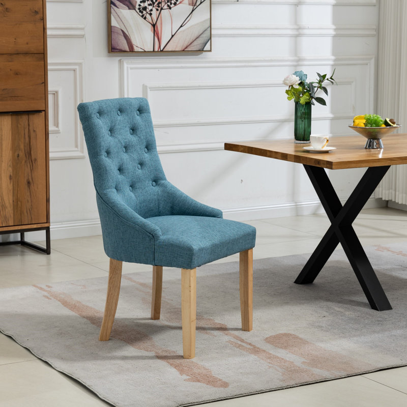 Ravenna 47cm H Linen Upholstered Full Back Dining Chair, Teal