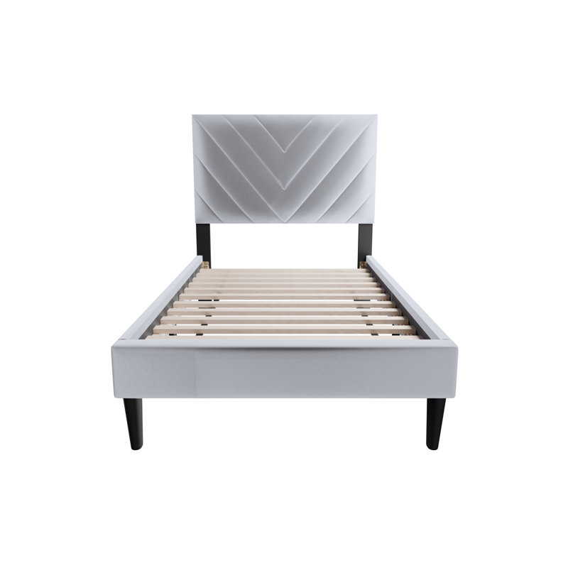 Lit simple en velours capitonné Modern V-Stitching, Gris