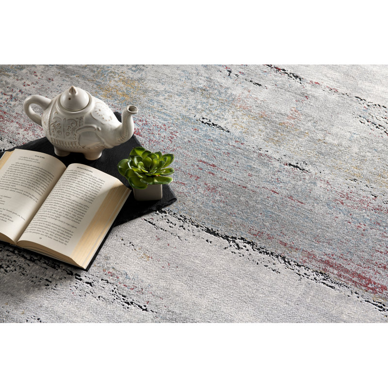 Rug Branch Esker 4' x 6' (3'9" x 5'6") Grey/Red Distressed Abstract Indoor Area Rug, Comtemporary, Medium Pile, Stain-Resistant Carpet - Living Room, Bedroom, Dining Room, and Kitchen