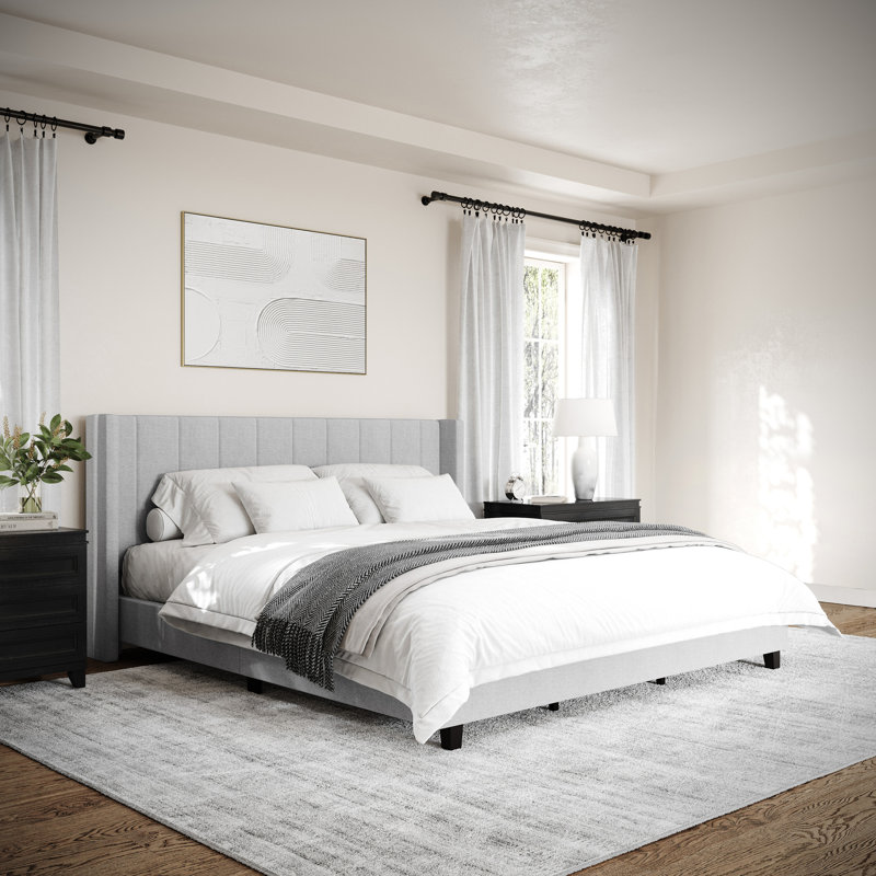 Lit plateforme tapissier Martha Stewart Kay, Gris, Très grand