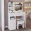 Meuble-lavabo de 37 po de taille moyenne avec tiroir de gauche, miroir à luminosité réglable et tabouret rembourré-113847146