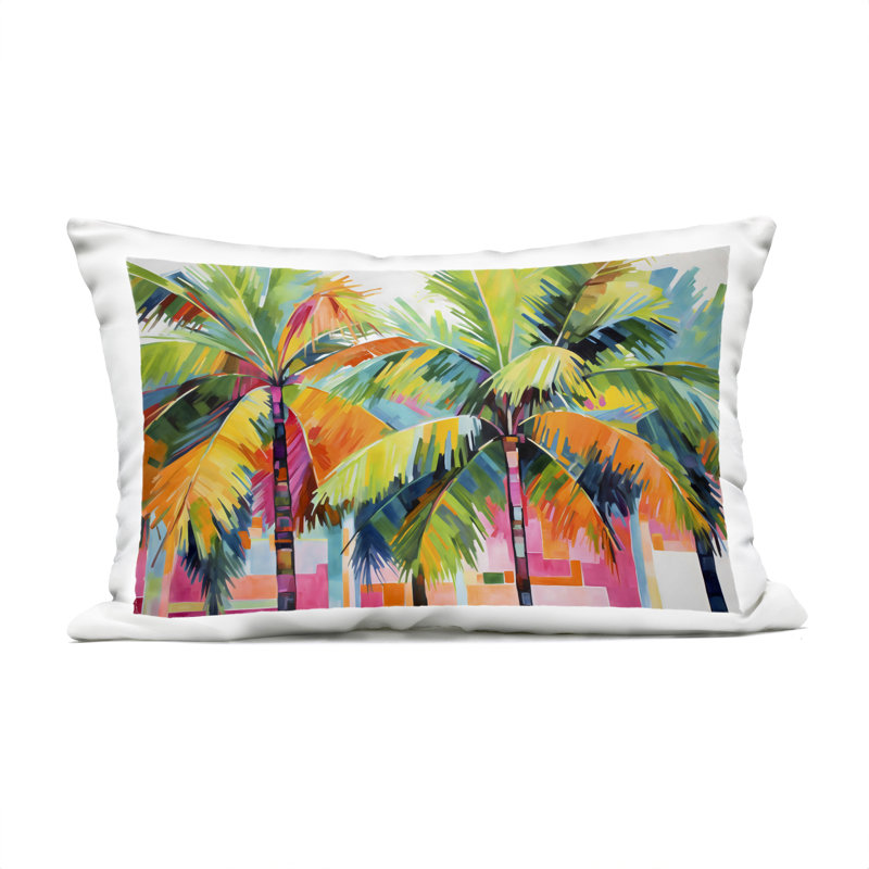 Coussin lumineux d'extérieur Bright Mod Palms & Rectangles, design par LSR Design Studio, Rectangle H 14 po x l 20 po