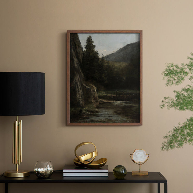 «Vintage Landscape CXLVI», reproduction encadrée - bois massif, Noyer, H 21 po x l 17 po