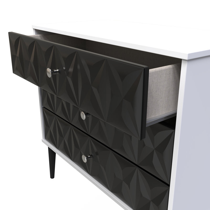 Fully Assembled Hermbusche 3 - Drawer Chest of Drawers, Deep Black/White
