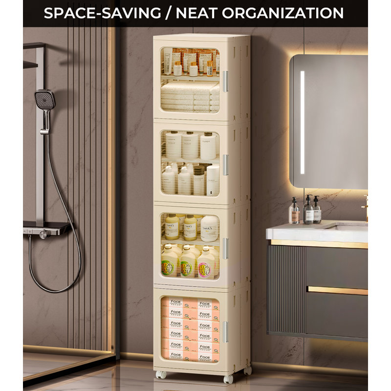 4-Tier Tall Narrow Bathroom Storage Cabinet with Adjustable Shelves  Freestanding Slim Cabinet for Small Spaces Easy Assembly