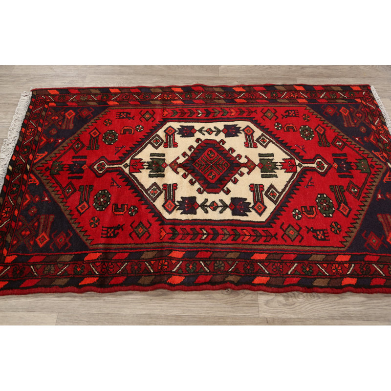 Tapis décoratif en laine de conception unique noué à la main New Age Hamedan rouge de 3 pi 3 po x 5 pi