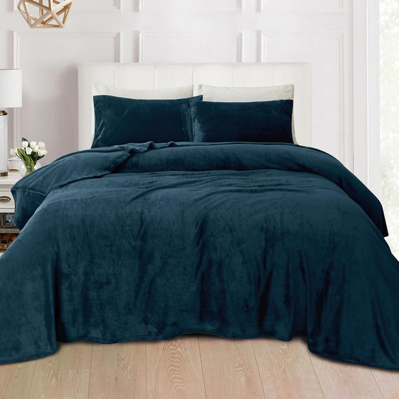 Ensemble de 4 valises pour chambre d'amis, Ensemble de draps pour lit simple + 2 taies d'orei, Bleu marine