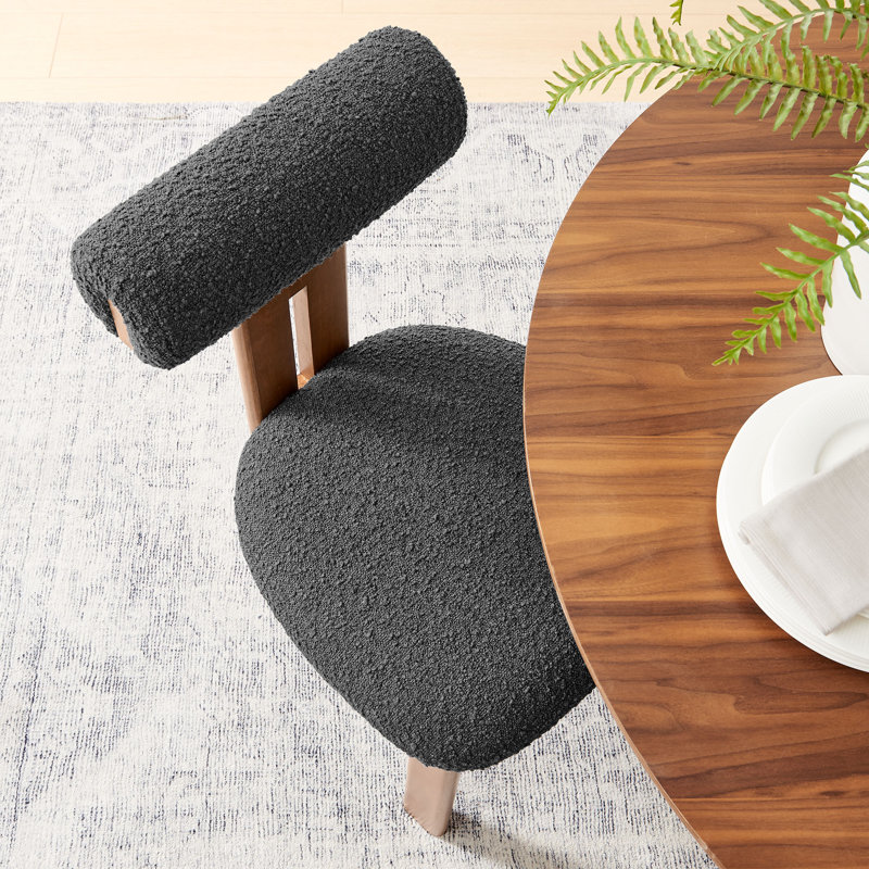 Ensemble de 2 chaises de salle à manger Torian Boucle, Gris anthracite, Noyer