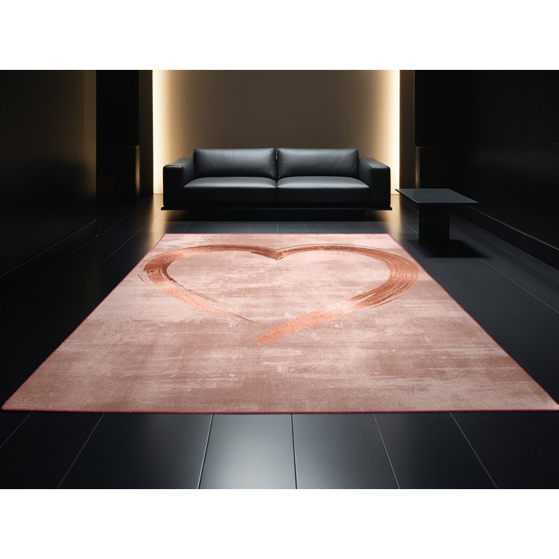 Tapis rose moderne et contemporain lavable à la machine Adamek Valentines - reliure rose, 5x7
