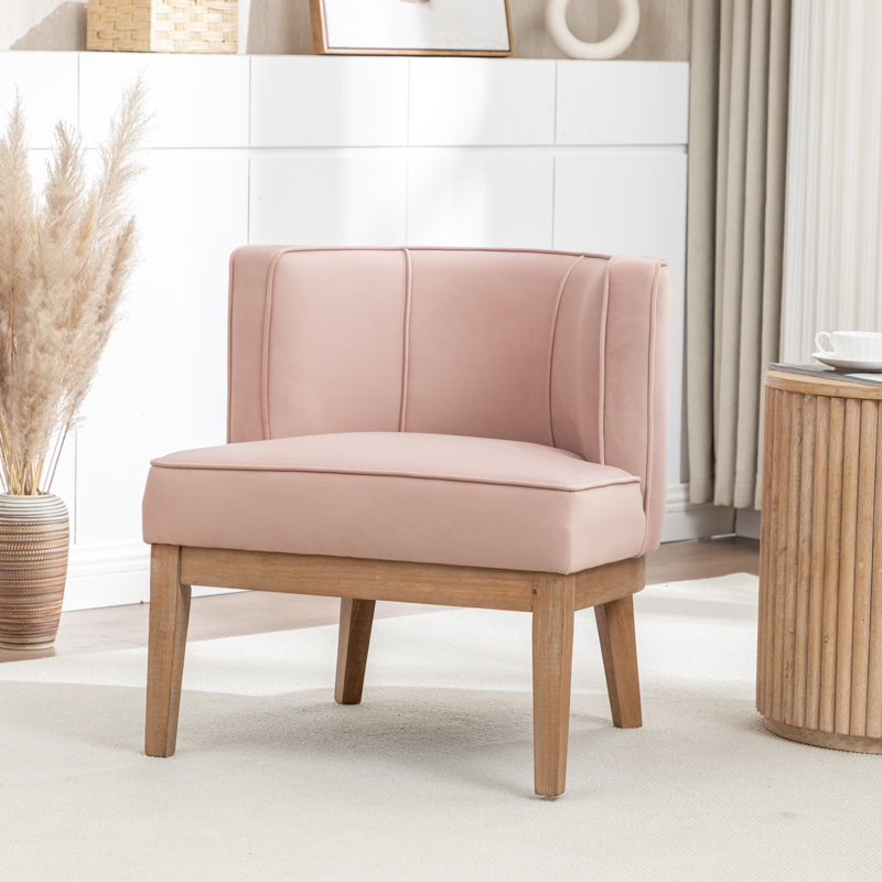Fauteuil demi-tonneau Karoll, Velours rose, 1