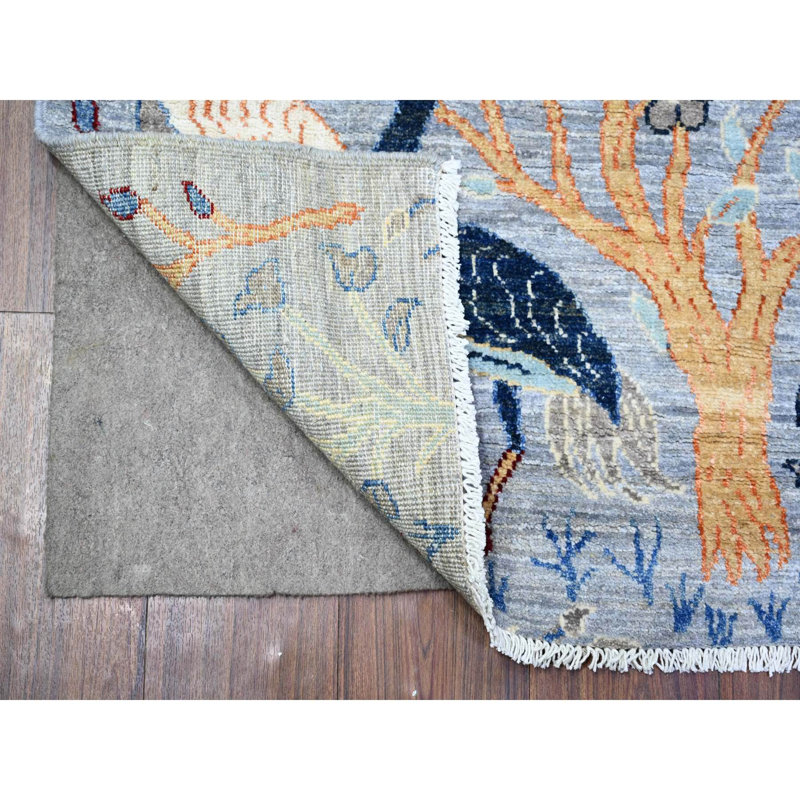 Tapis de couloir afghane gris en laine noué à la main 2 pi 7 po x 10 pi 1 po 9ECC755CF0854931BC43425CBA62AAA9
