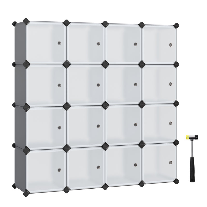 16 Pair Stackable Shoe Storage Cabinet, Grey/White