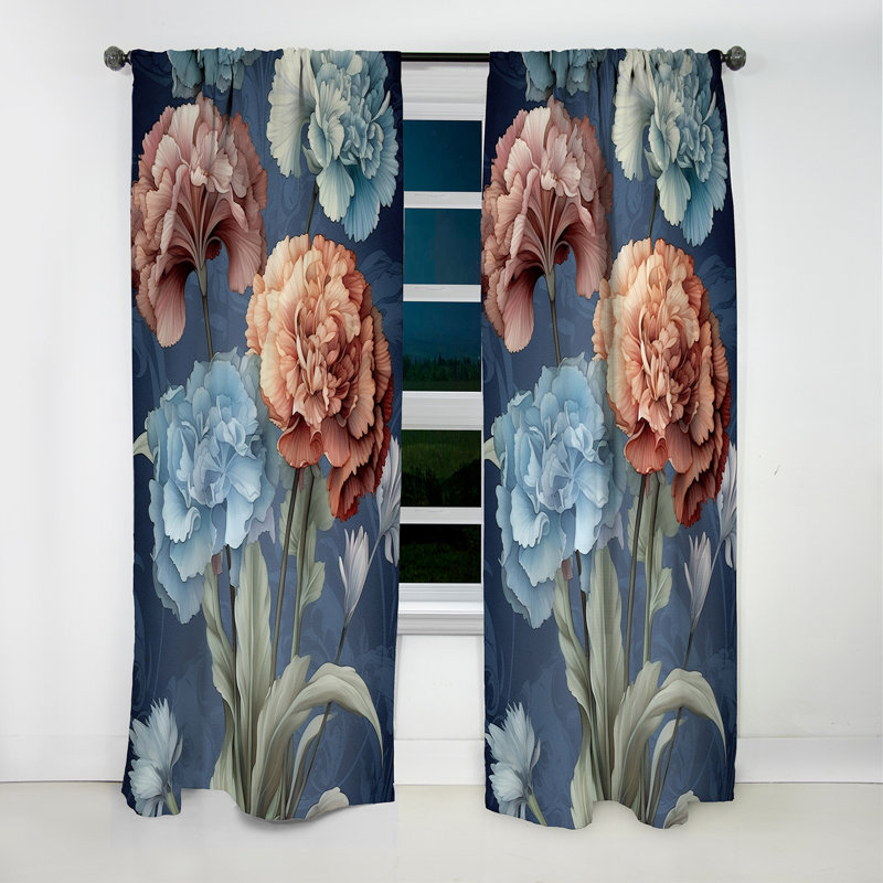 Corail bleu œillets Harmony II - Rideau floral - Rideau floral occultant en velours - 1 panneau, L 52 po x L 90 po