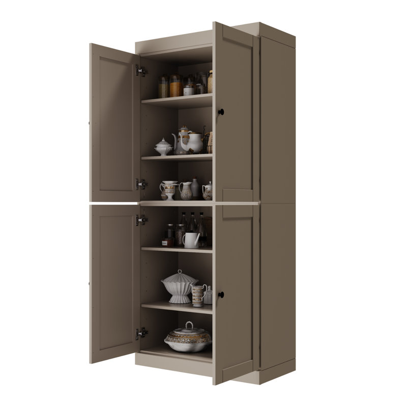 Garde-manger 100% bois massif 32 po avec portes Shaker et tablettes réglables, Beige