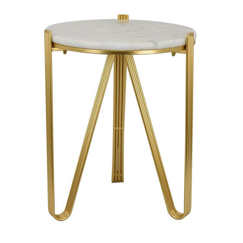Support pour plante Glam, marbre blanc, pieds en métal doré, H 20 po x l 15,75 po x P 15,75 po