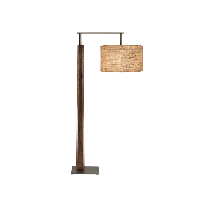 Altus Task Floor Lamp, Distressed Brass, Burlap, Oiled Walnut