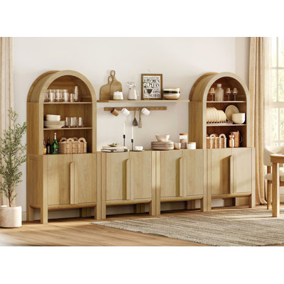 Armoire de rangement 4 en 1 de 71 po de hauteur, grand buffet de style Mid-Century de 126 po avec 8 portes et tablettes pour la cuisine